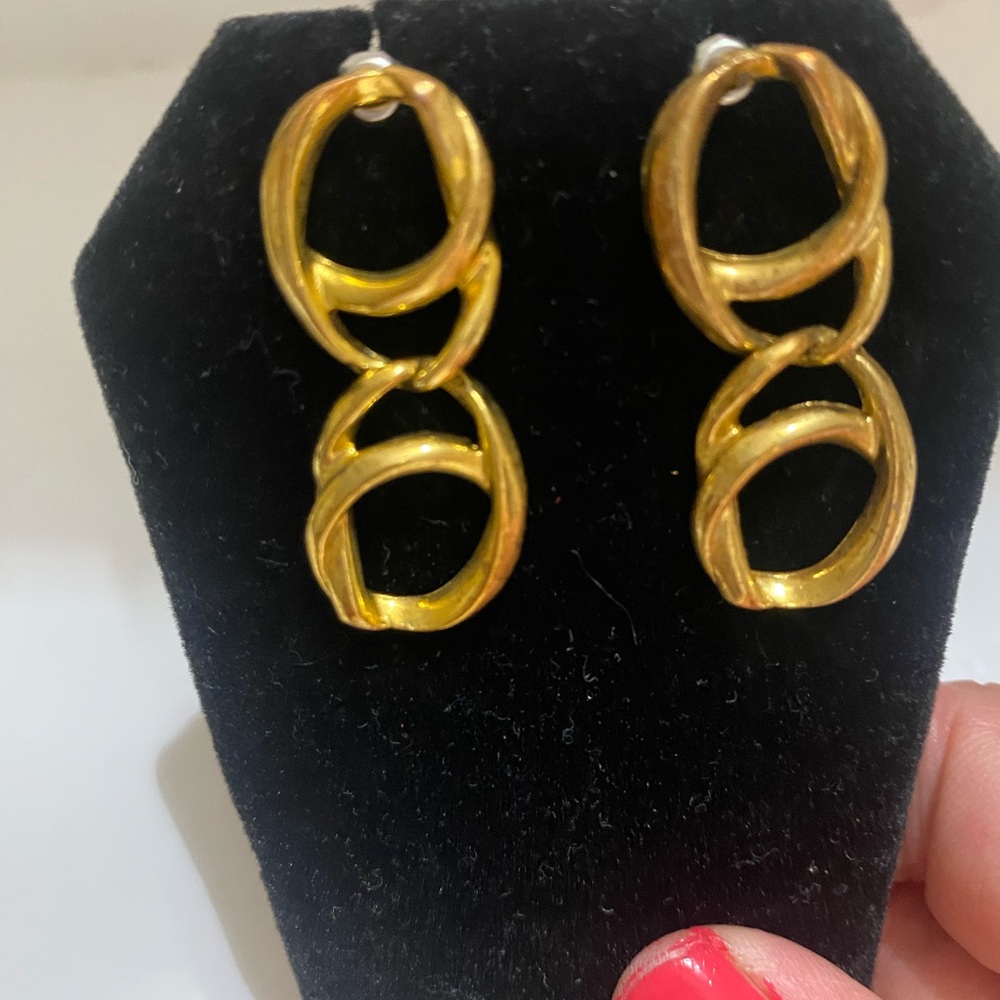 Gold Tone Linked Hoop Drop Earrings - Women's Jewelry